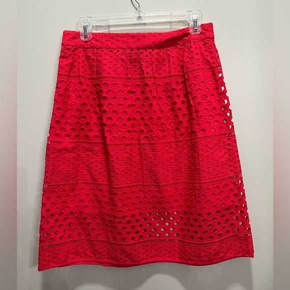 Ann Taylor LOFT Coral Eyelet Knee-Length 100% Cotton Skirt Size 6 - Picture 2 of 6